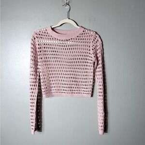 Womens Open Knit Cropped Top Size XS Festival Rave Mesh Fairycore Pink Kawaii